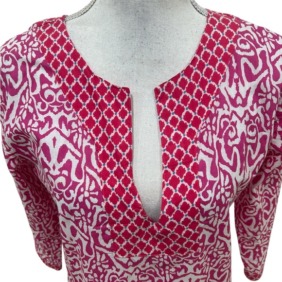 Rockflowerpaper Pink & white 3/4 Sleeve tunic cotton lightweight dress medium - Picture 4 of 11